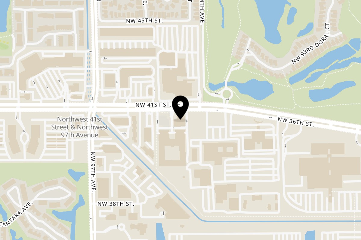 Map showing the location of Chick N Jones on 9420 NW 41st St in Doral